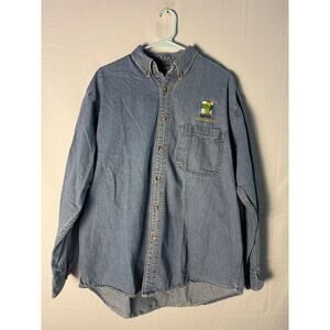 Vintage Swingster Blue Denim Button Up Long Sleeve Shirt AgriGold Embroidered L